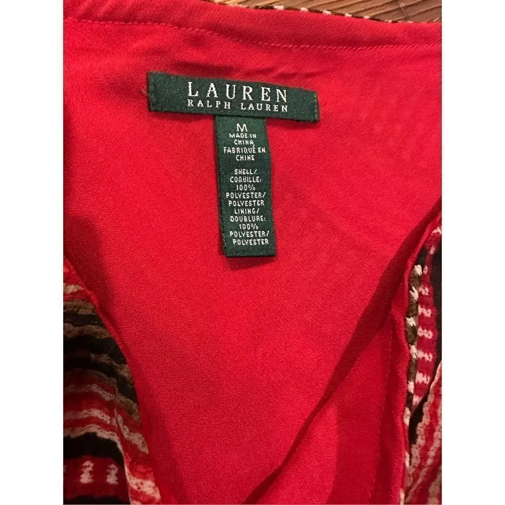 Lauren Ralph Lauren Women's Patterned Ruffled Georgette‎ Skirt sz M red brown
